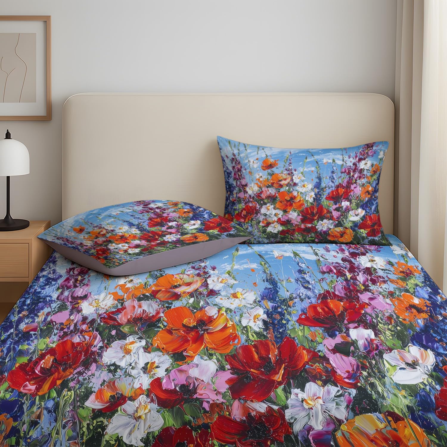 Elegant Blumen Spannbetttuch Natürlich Blume Spannbettlaken 140 x 200 x 30 cm 3teilig Mikrofaser Bettwäsche Set mit 2 Kissenbezüge 80 x 80 cm Kein Flachbettlaken