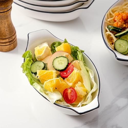 Miniatura 7 de UIBFCWN Juego de platos ovalados para horno, mini cacerola pequeña de porcelana blanca, bandeja para hornear gratinada, cuencos divididos de