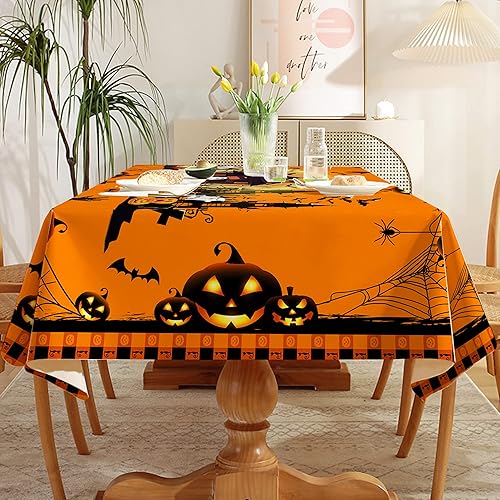 Miniatura 6 de Hexagram Mantel de Halloween, mantel de Halloween para mesas rectangulares de 54 x 108 pulgadas, castillo de Halloween, fantasma, lavable,