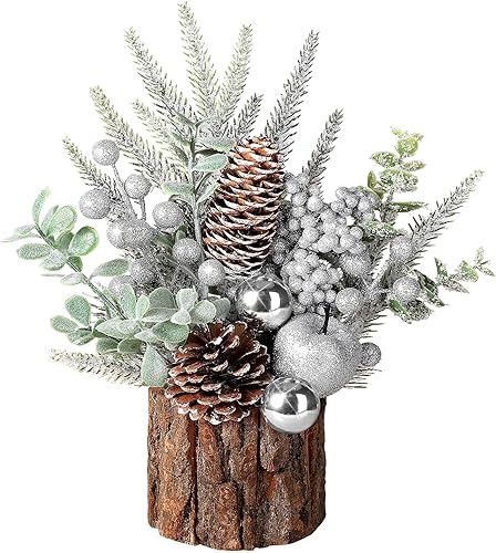 Hatisan Árbol de Navidad pequeño con adornos de Navidad, piñas de pino, árbol de Navidad artificial de mesa para decoración de Navidad, hogar,