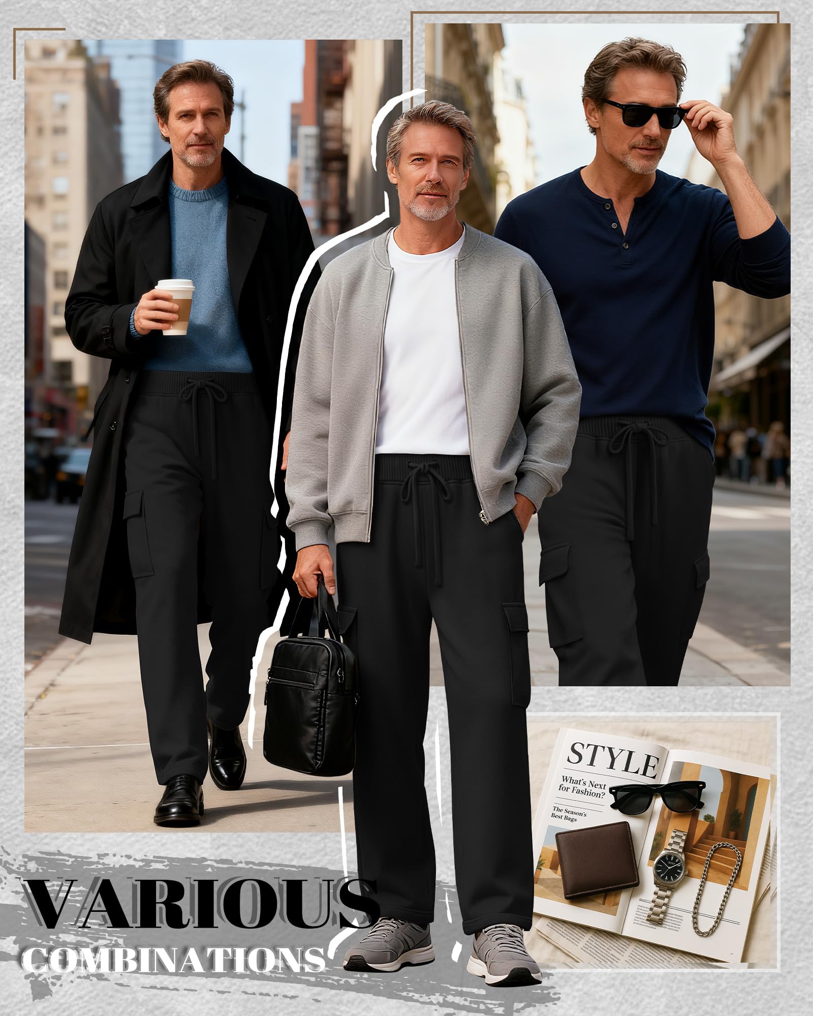 Pantalones de chándal para hombre, con bolsillos abiertos y cordón de ajuste (3 unidades)