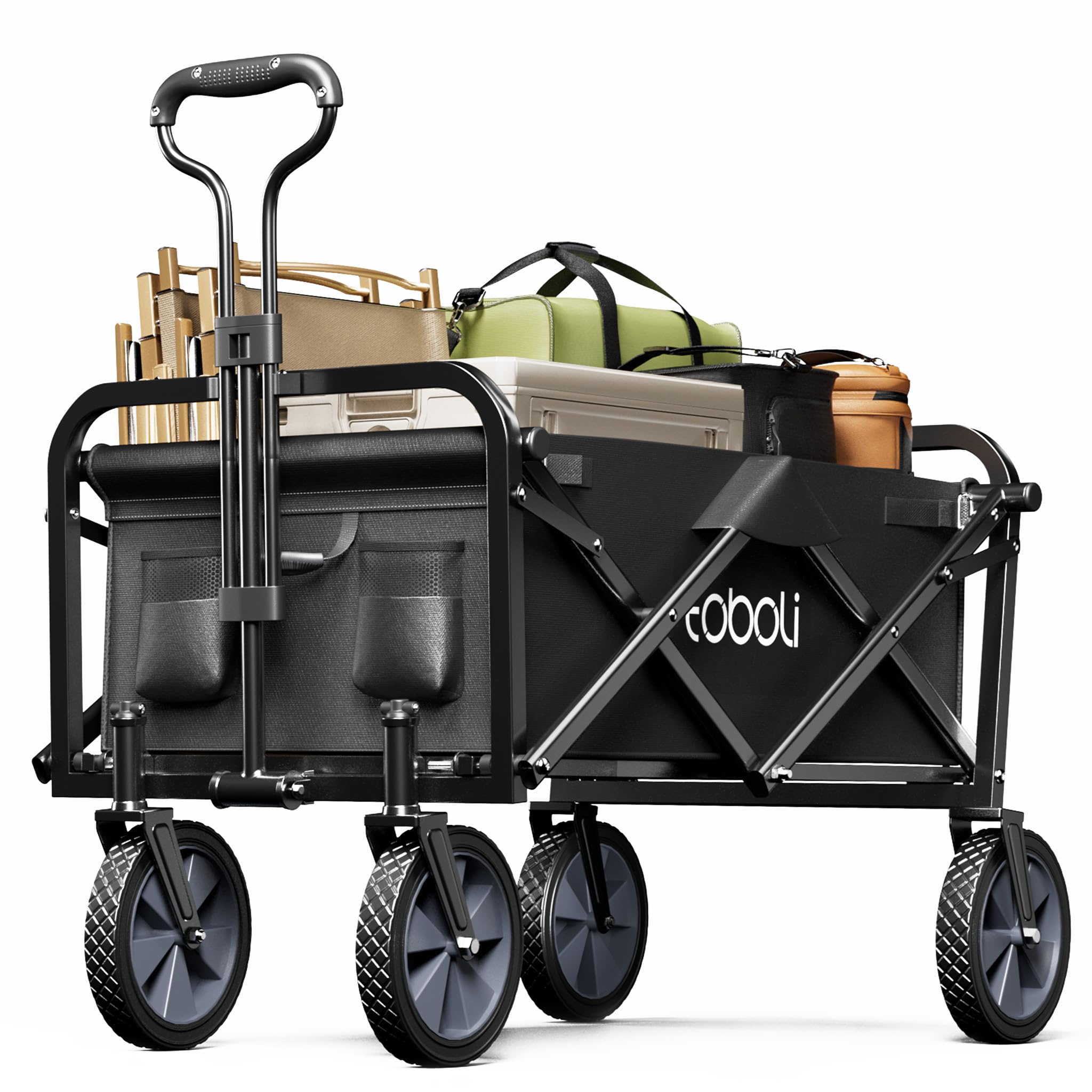 Składany wózek transportowy z teleskopowym uchwytem do 100 kg, kompaktowa przyczepka kempingowa, solidny wózek plażowy, turystyczny i ogrodowy