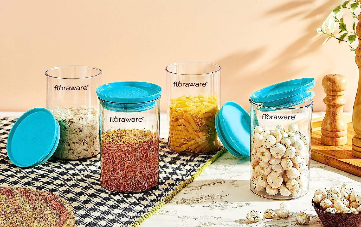 Floraware Contenedor hermético apilable multiusos seguro para alimentos, 900 ml, paquete de 6, sin BPA, (azul)