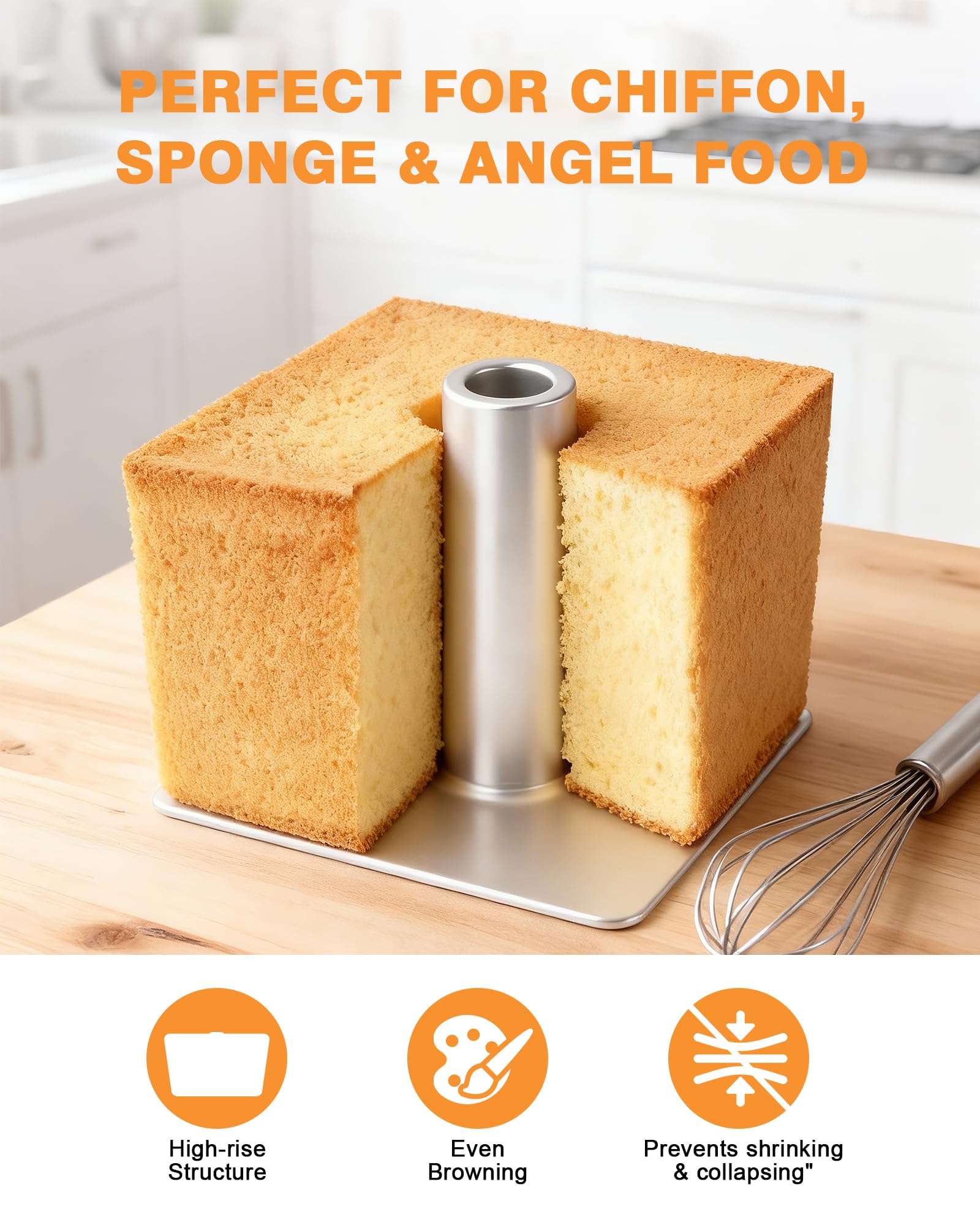 Roicaholy Quadratische Engel-Kuchenform mit abnehmbarem Boden, 24,1 cm Aluminium-Legierung mit Kühlfüßen, Kapazität für 24 Tassen für Chiffon- und Biskuitkuchen
