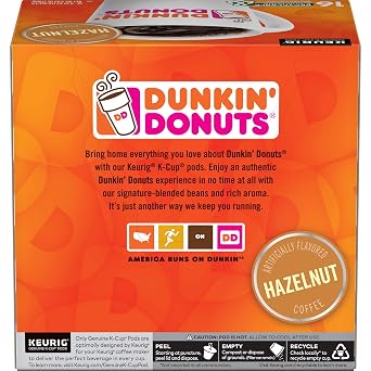 Dunkin' Donuts Hazelnut K-Cup Pods, Medium Roast, 64 Count for Keurig Coffee Makers