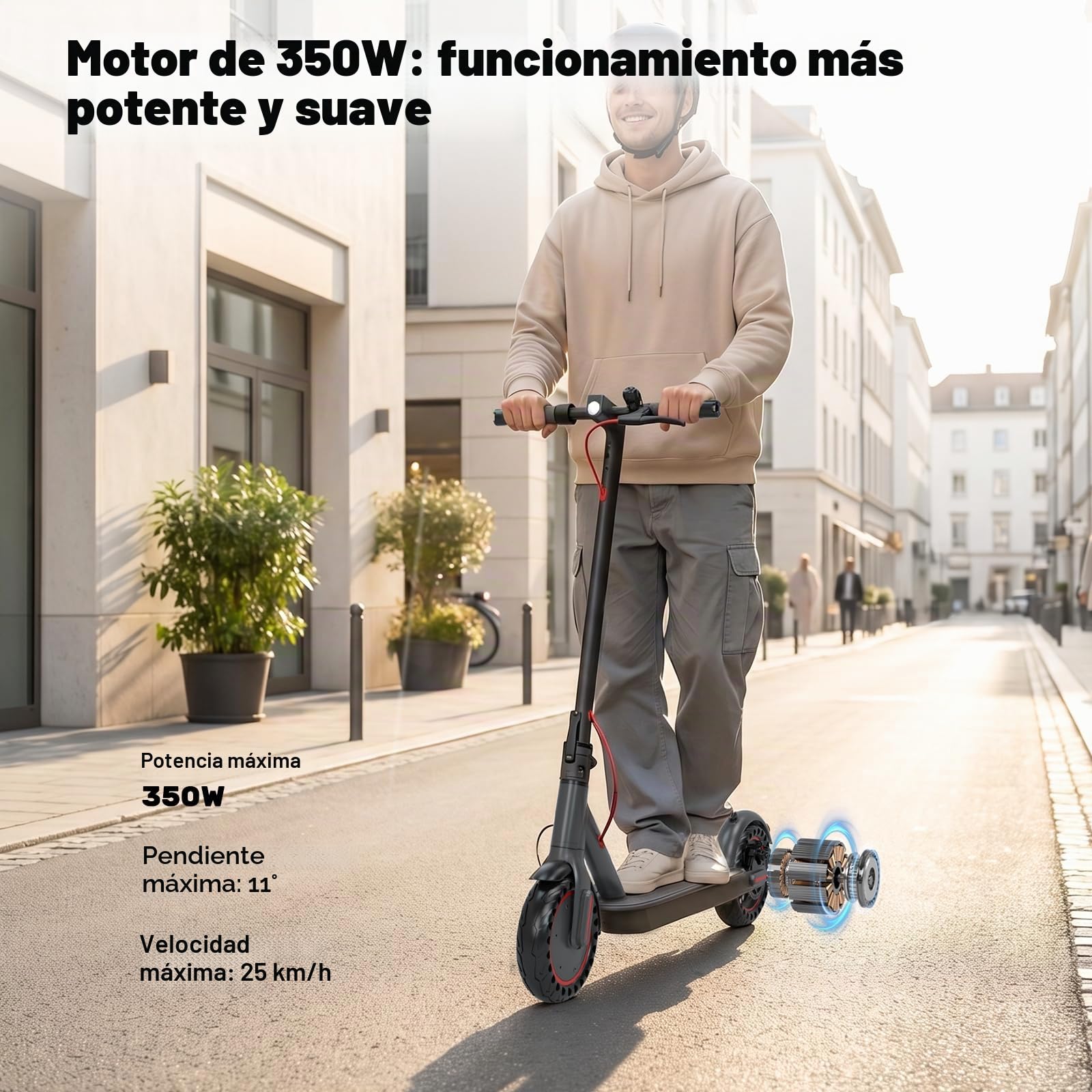 Patinete electrico, Motor de 350W, 25 KM/H, Alcance de 30 km, Patinete electrico Adultos, Plegable, neumáticos de 8,5", Pantalla LED y aplicación, Freno de Tambor.