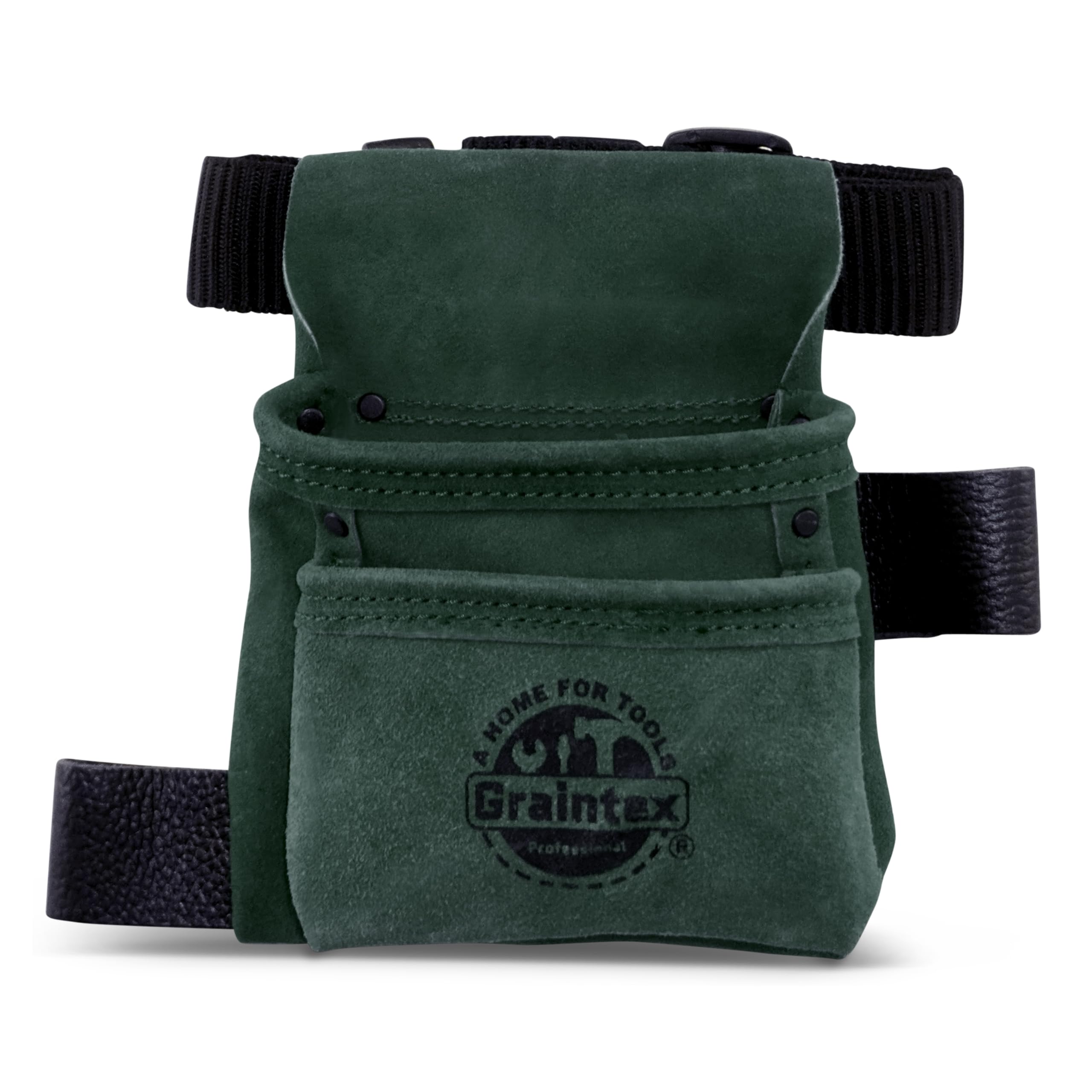 Graintex SS2537 - Bolsa de Herramientas para niños, 2 Bolsillos, Color Verde, Piel de Ante con cinturón