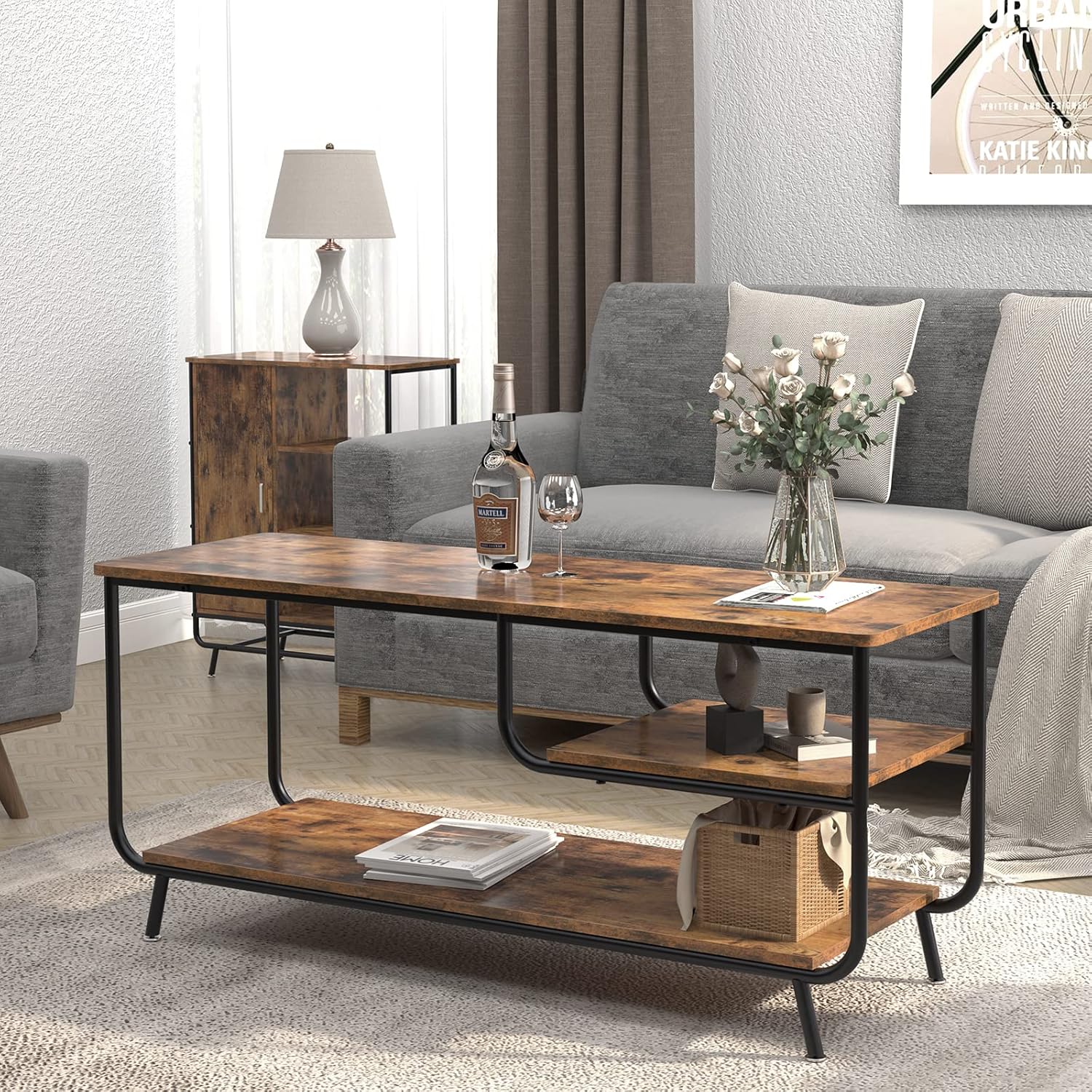SogesGame Modern Coffee Table with Storage Shelf Cocktail