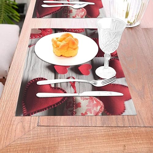 Miniatura 3 de 6 PCS PVC Placemats Set Place Mats Handmade Red Hearts Non-Slip Weave Place Mats 12" x 18" Farmhouse Table Mat Set for Family Dinners Wedding Parties