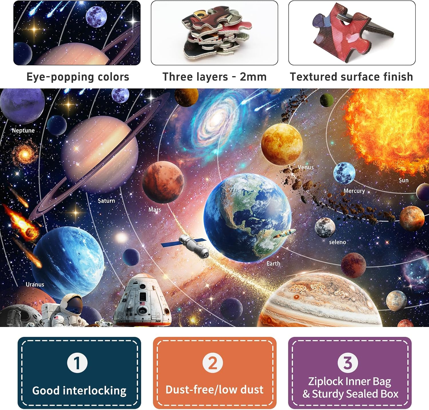 1000-Piece Space Explorer Puzzle: Glow-in-The-Dark Astronaut Adventure, Solar System Jigsaw Puzzle, Challenging Colorful Cosmic Puzzles for Adults, Outer Galaxy, Finished Size 26.6x19.2