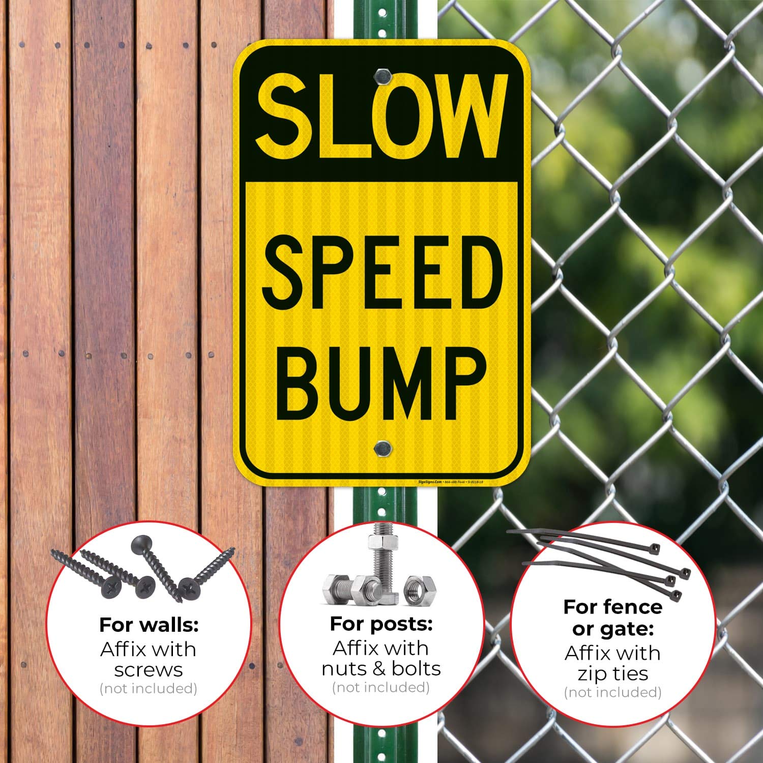 Slow Speed Bump Sign, 12x18 Inches, 3M EGP Reflective .063 Aluminum, Fade Resistant, Made in USA