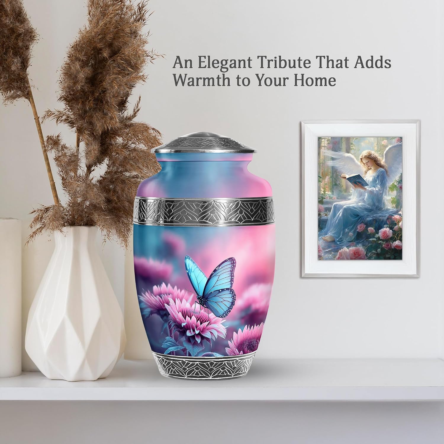 Butterfly Adult Funeral Urns - Urns for Human Ashes Adult Female - Cremation Urn for Men & Women - 10 Inch Large Urn for 2 Adults