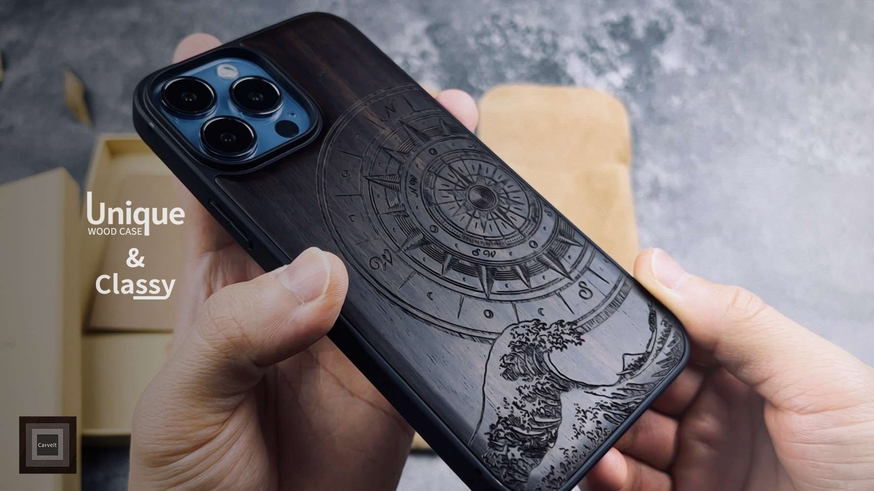 Custodia iPhone 13 Pro Max NALIA in Legno di Noce - Cover Flip Artigianale