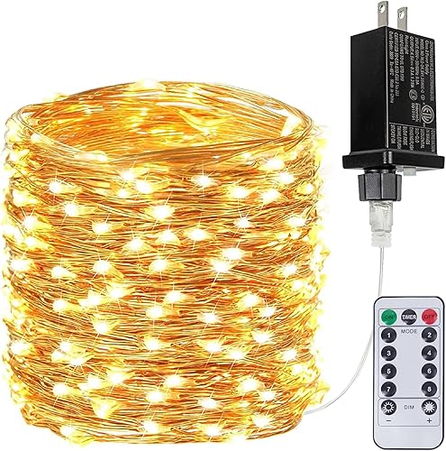 Guirnalda de 300 luces LED extralargas de 99 pies enchufables con control remoto, tira de luces impermeables para exteriores e interiores, 8 modos