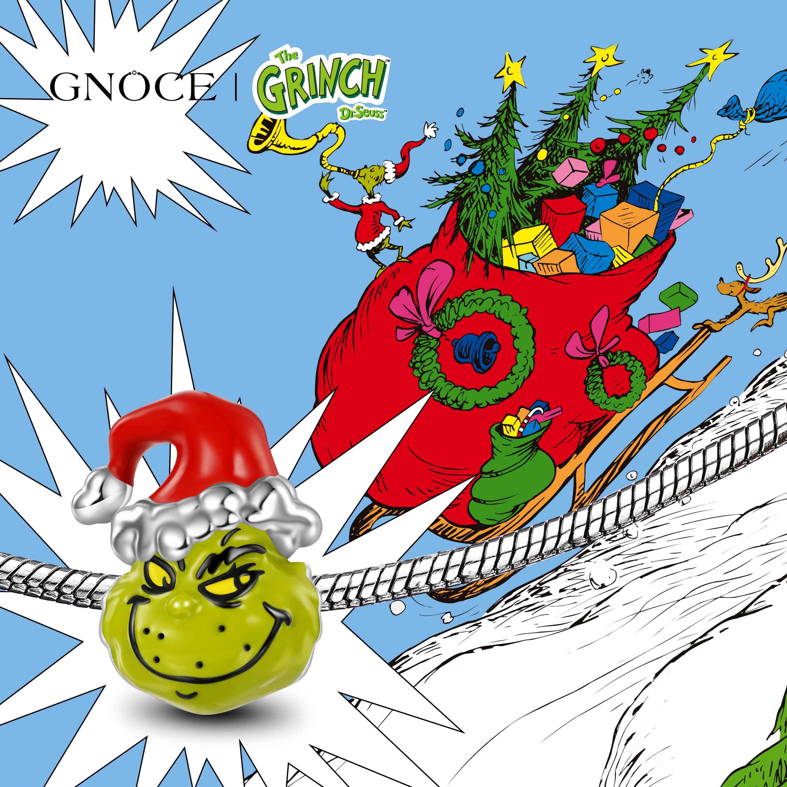 GNOCE Ciondolo a Forma Di Palla Di Natale Grinch In Argento Sterling 925 Per Donne e Ragazze Regalo Di Gioielli