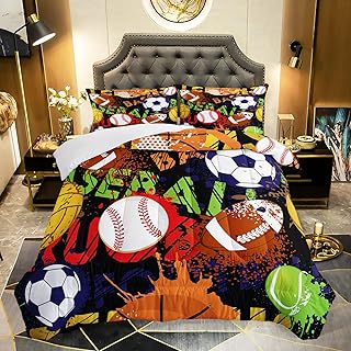 AILONEN Football Comforter Set for Teen Boys, Sport Bed in a Bag Bedding Sets,Basketball Theme Quilted Duvet Twin Size for Boys,1 Comforter 2 Pillowcases 3 Piece