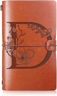 Booson Initial Leather Travel Journal Monogrammed Notebook Appreciation Gifts Refillable Personalized Diary Writing Notepad for Women Graduation Birthday Christmas(D)