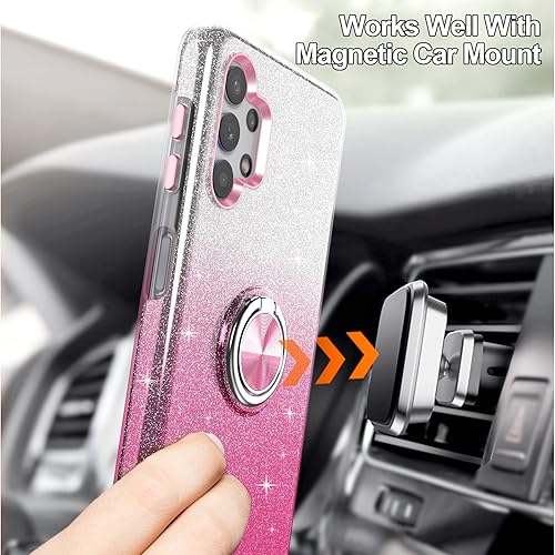 Miniatura 5 de Funda para Galaxy A32, delgada, con purpurina y soporte de anillo de 360, soporte magnético para automóvil, absorbente de golpes, funda protectora