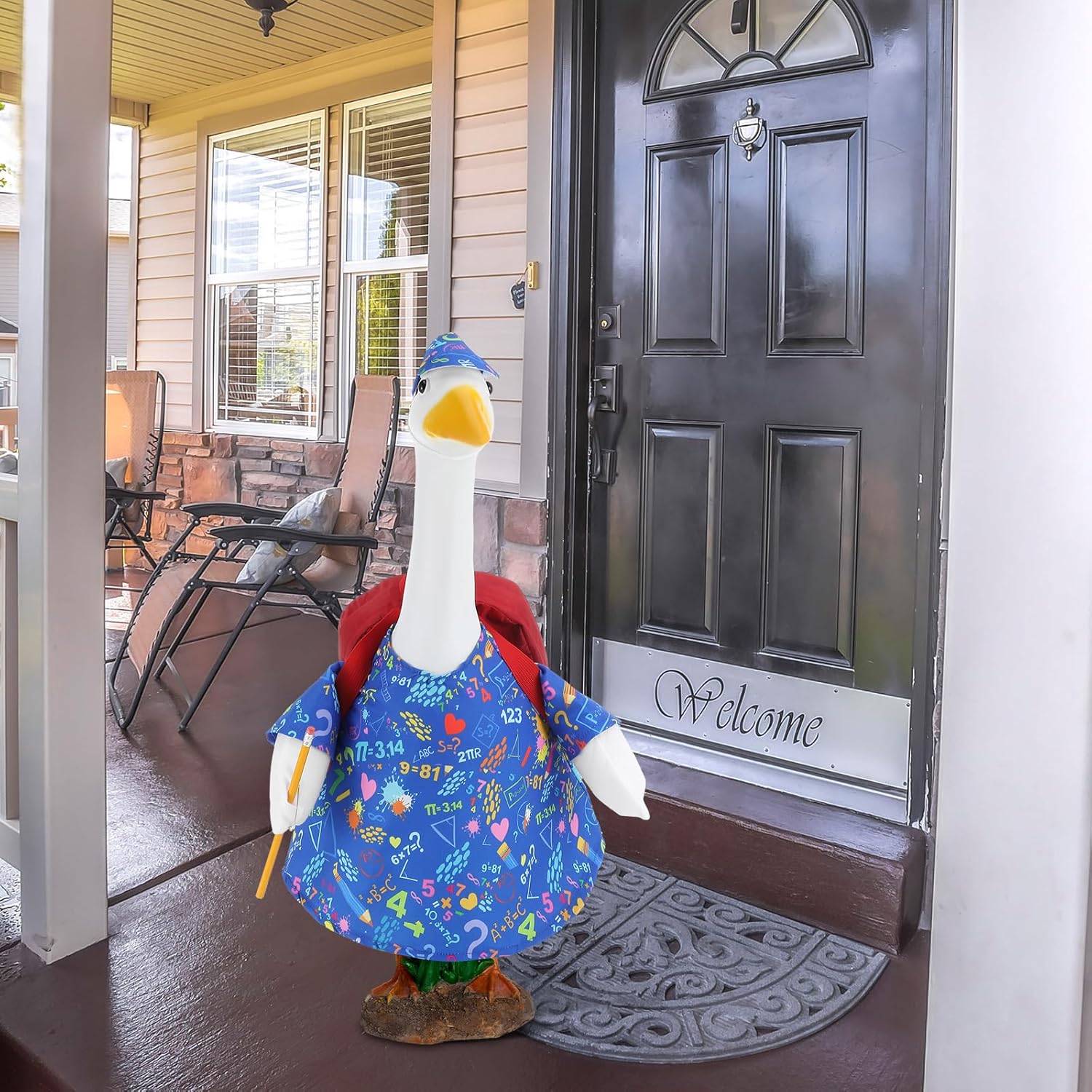 Dansydaisy Back to School Goose Outfit Porch Goose Statue Clothes Costume Decoration with Schoolbag and Pencil for Lawn Garden Patio Outdoor Art Decor