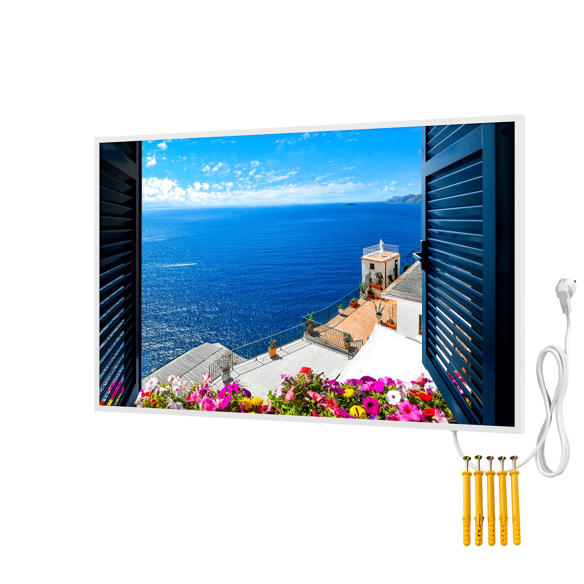 BR Bringer Bild Infrarotheizung mit Rahmen 800 Watt - Bildheizung mit UV Druck - 100x60x1,8cm - Sorrento, Italien
