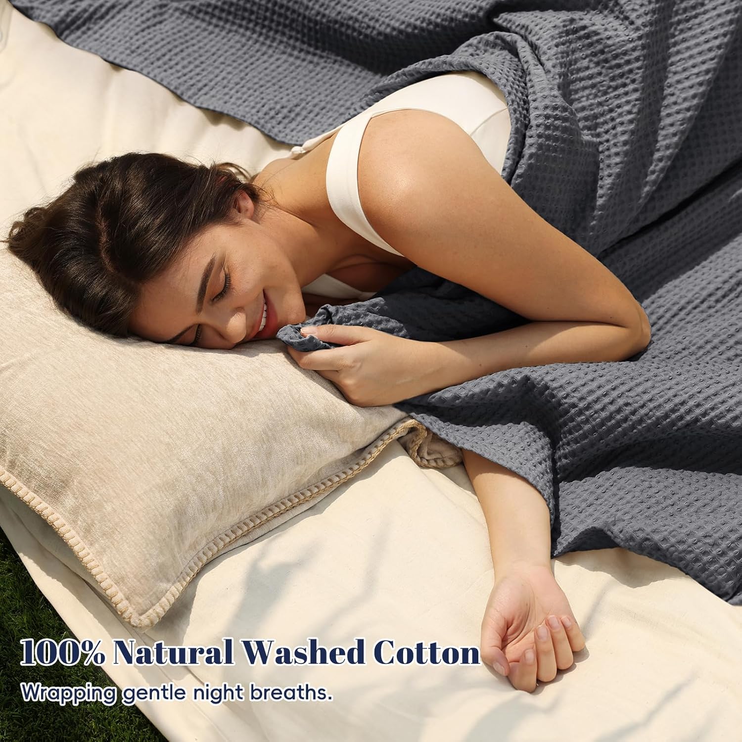 PHF 100% Cotton Waffle Weave Blanket King Size for Bed,Snag Proof Lightweight Breathable Moisture-Wicking Throw for Couch,Great for Layering in Cold Weather,Machine Washable,Home Decor Gift-Charcoal - Image 2