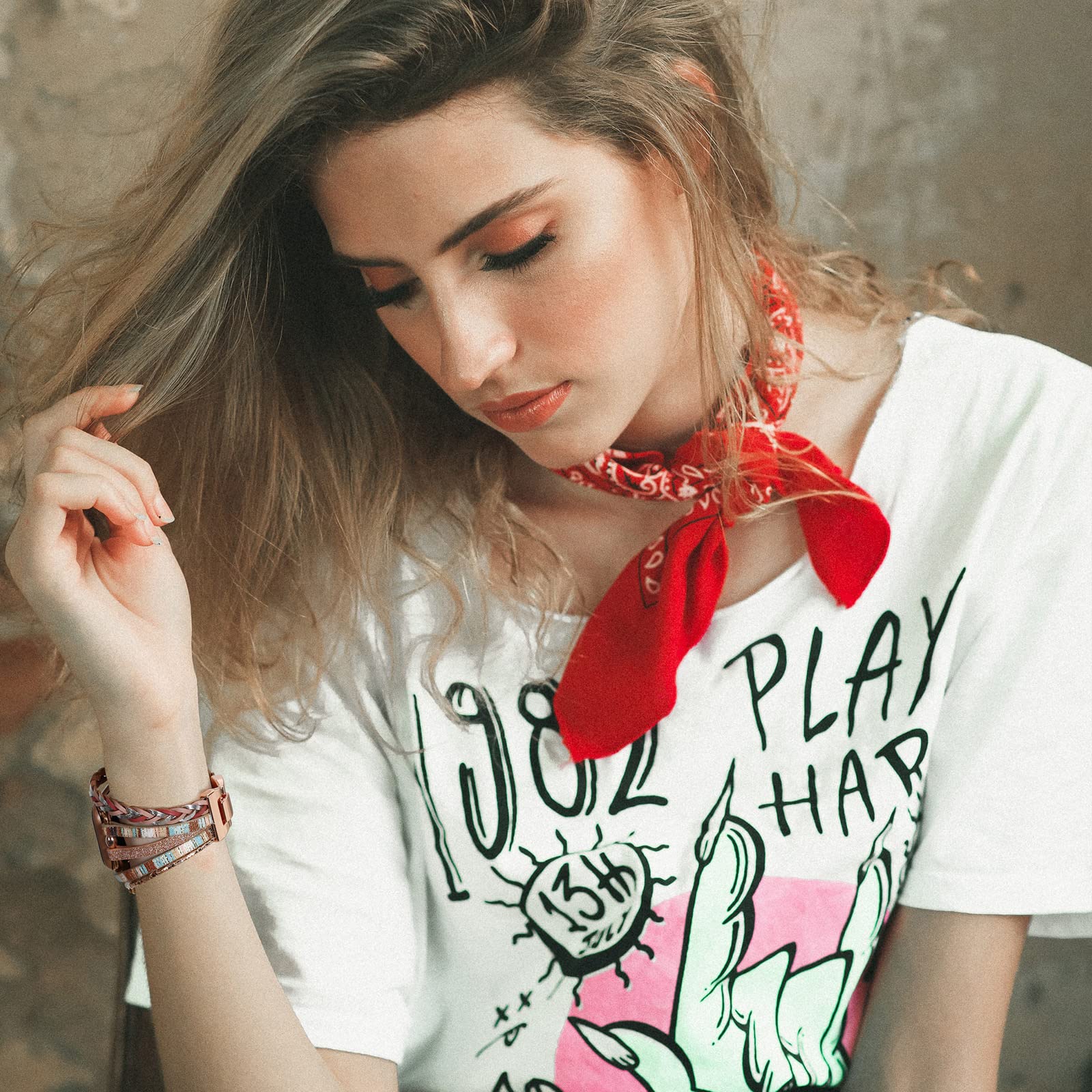 CHARMINGO Boho Leather Wrap Band Compatible with Fitbit Versa 3&4 Bands/Fitbit Sense/Sense 2 Bands for Women Men, Multilayer Wrap Bracelets Handmade Leather Fitbit Smartwatch Strap, Silver