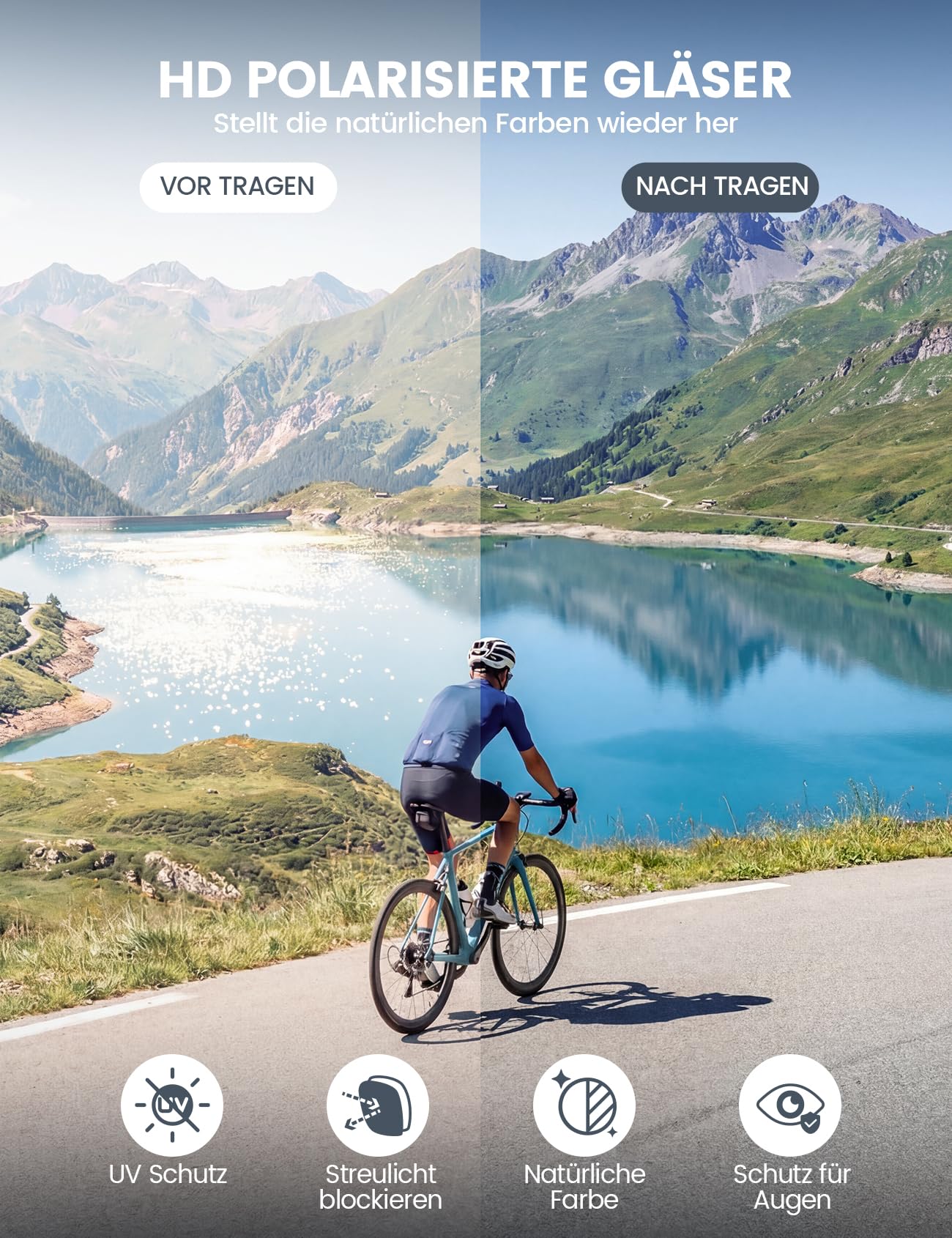 Lamicall Fahrradbrille Herren, Schnelle Brille Damen - [22g TR-90 Ultraleicht] Polarisierte Sport Sonnenbrille mit UV400 Schutz, Multifunktionale Sportbrille Fahrrad Brille für Laufen, Rennrad, Laufen