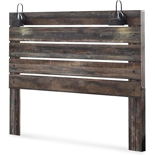 Signature Design by Ashley Drystan Rustic Panel Headboard ONLY with USB Charging Stations, King, Dark Brown