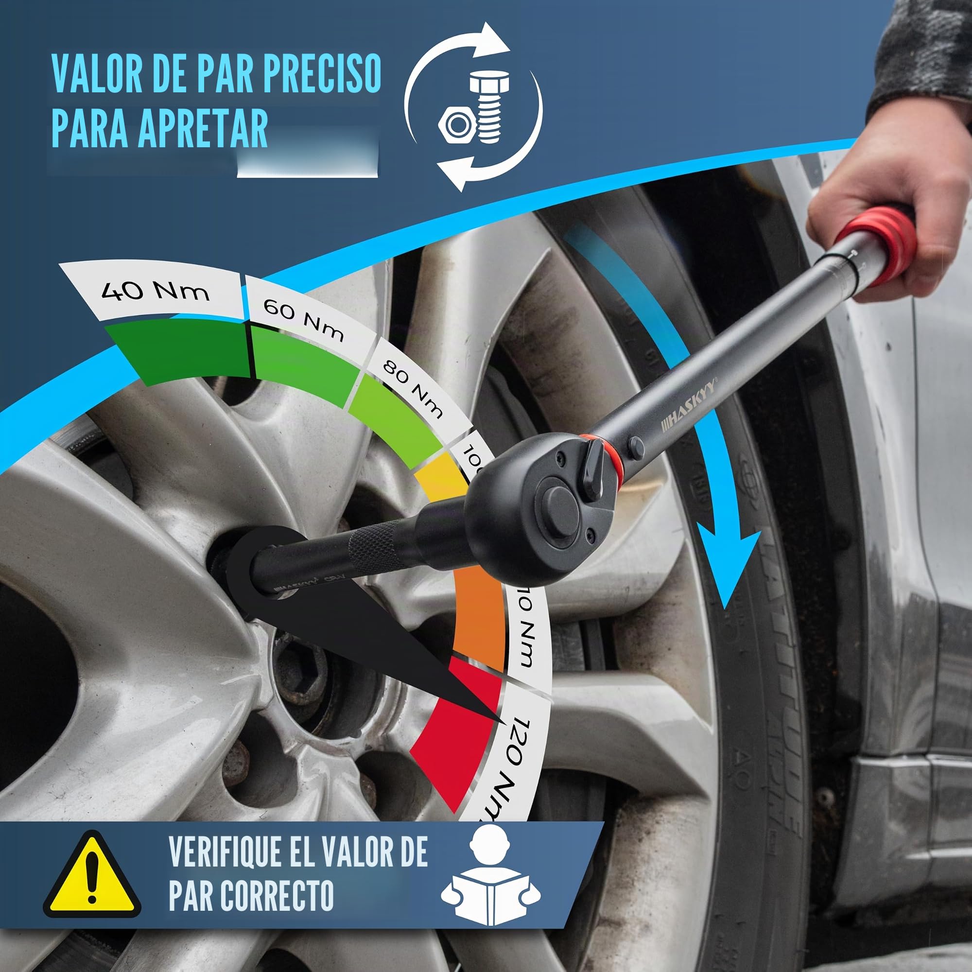 HASKYY Llave dinamométrica 1/2" 60-330Nm Llave de carraca para automoción