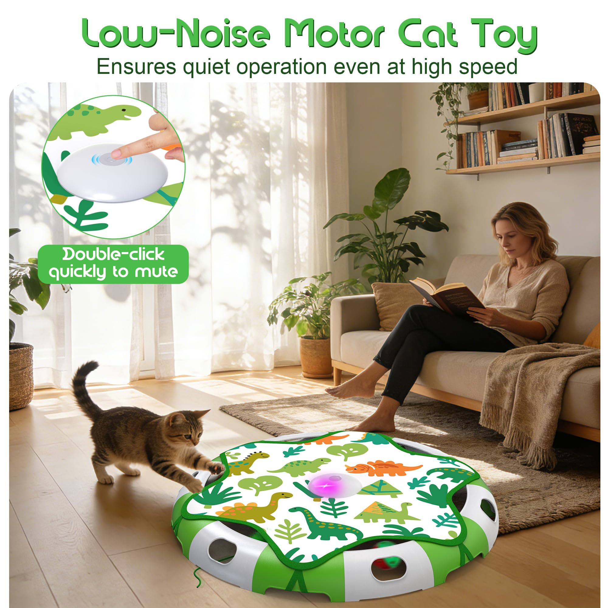 Jouet Interactif pour Chat, Jouet Chat Automatique Rechargeable, Jeux Chat avec Plume Mobile & Chant d'Oiseau & Clochette Chat, Jouets d'Intérieur pour Chatons et Chats Adultes