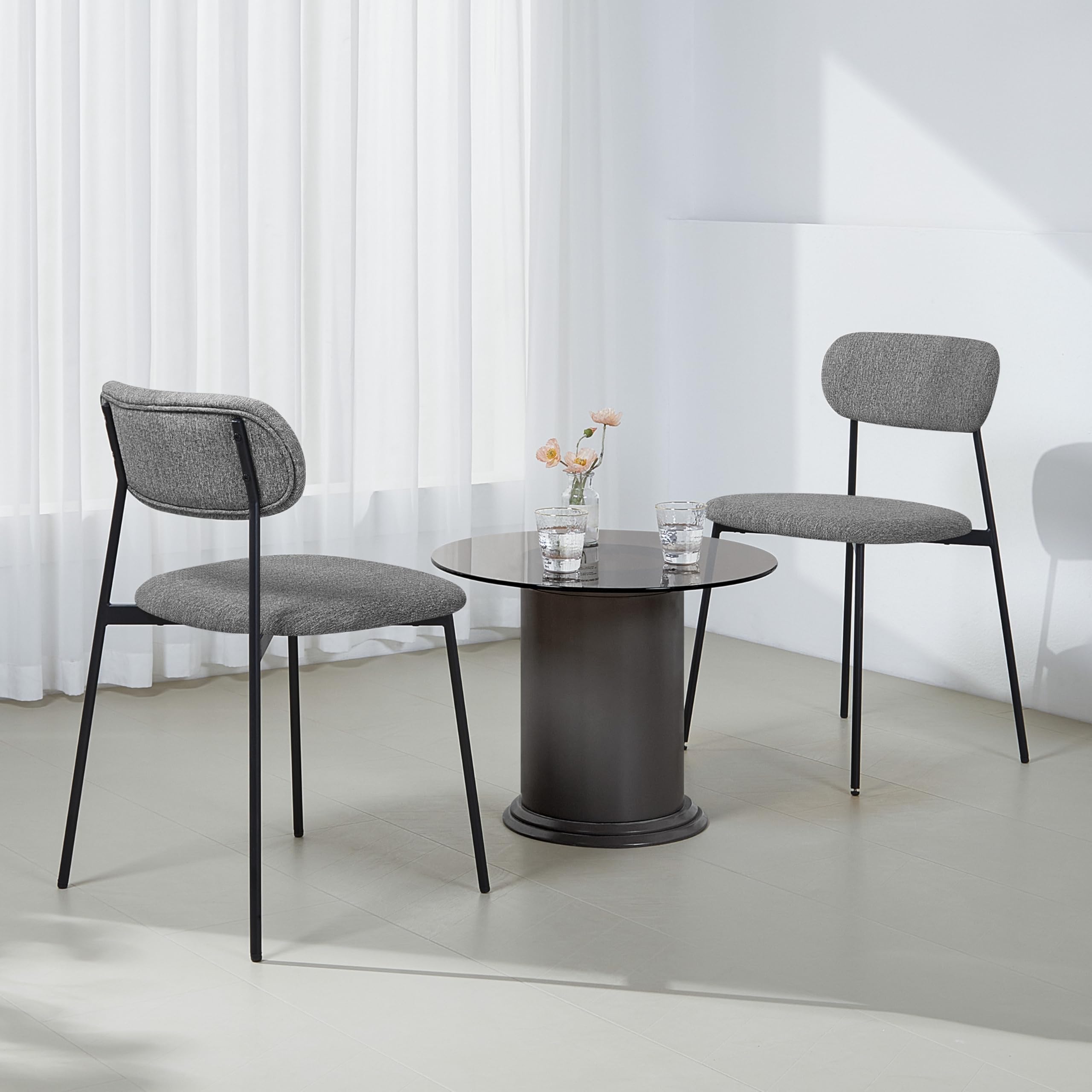 Lestarain 4X Sillas Comedor con Respaldo, Sillas Cocina con Asiento Tapizado, Sillas Modernas para Dormitorio, Salón y Cocina, Sillas Comedor Nórdicas, Lino, Gris Oscuro