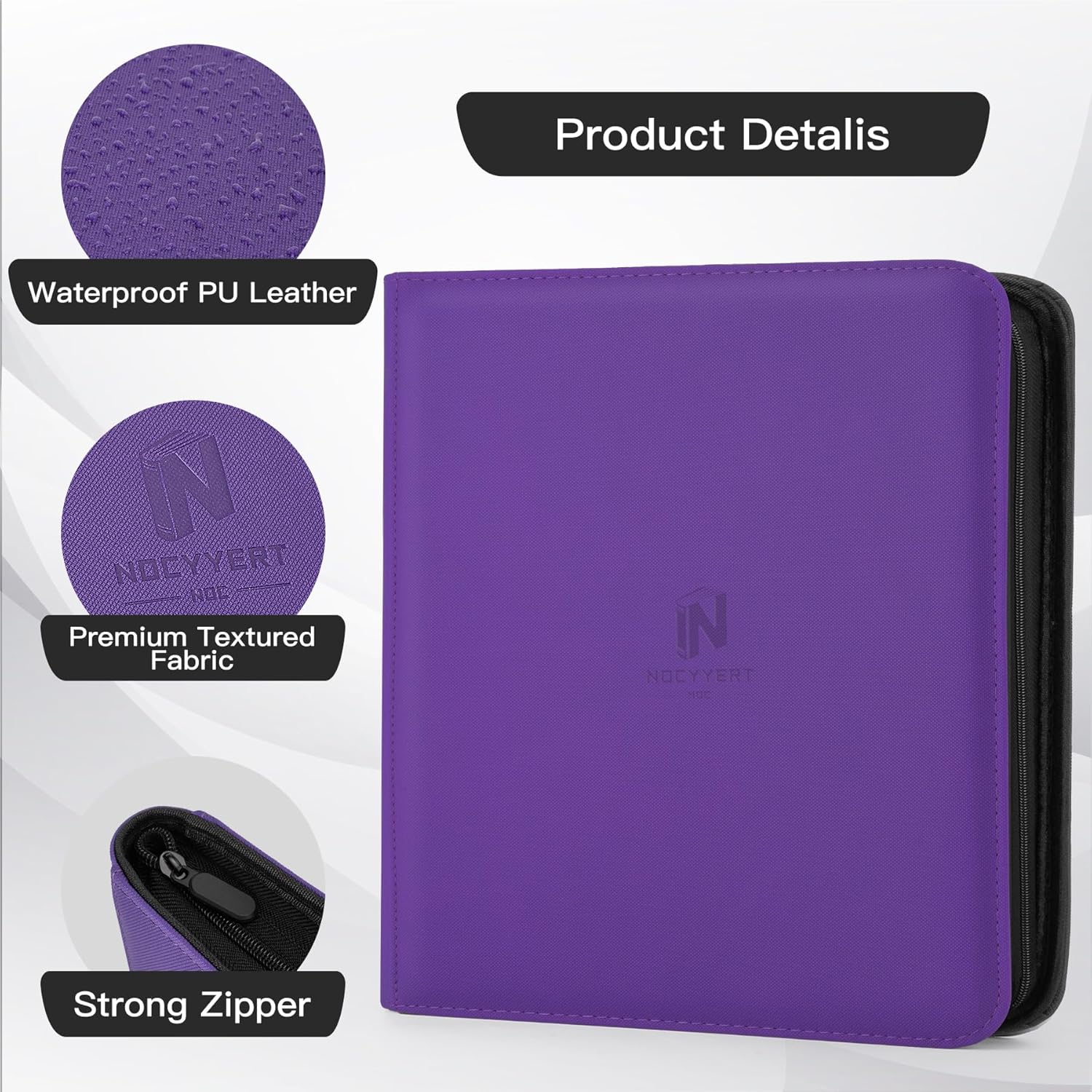 Premium Card Binder 12 Pocket for 720 Pockets Trading Card Binder, PU Zipper Card Collection Album, Book Holder for MTG, TCG, Game Cards, Sports Cards(Purple)