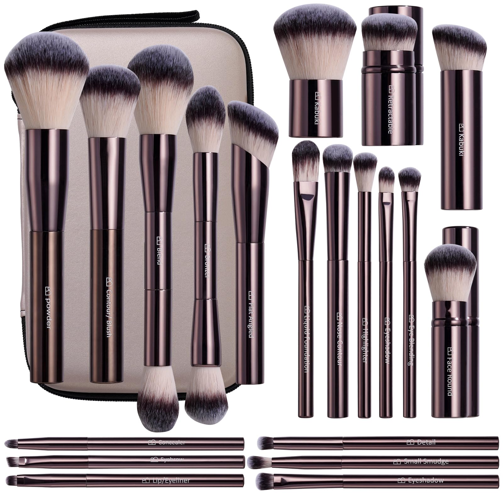 Makeup Brushes BS-MALL Professional Makeup Brush with Travel Case, Includes Foundation, Powder, Concealer, Lip & Eyeshadow Brushes for Daily Use &