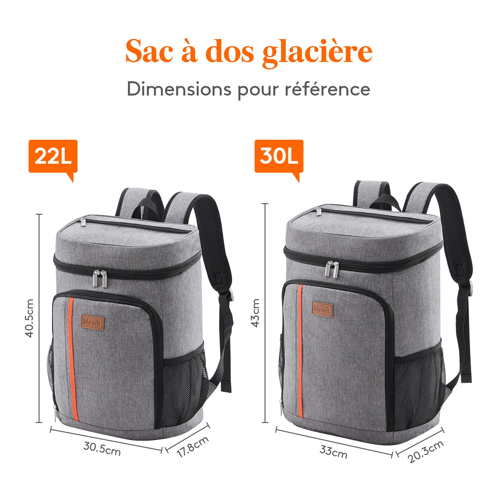 Lifewit Sac à Dos Isotherme, Glaciere Imperméable pour Déjeuner, Léger et étanche pour Homme et Femme, Glacière Souple pour Travail, Pique-niques, Plage, Camping, Voyage, 30L, Gris