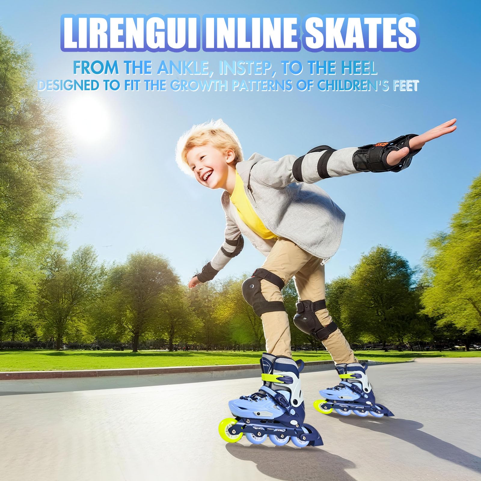Réglables Patins à roulettes en Ligne pour garçons et Filles, Patins à roulettes à 4 Roues pour Enfants et Adolescents avec Roues Lumineuses pour Les Sport, Bleu Vert