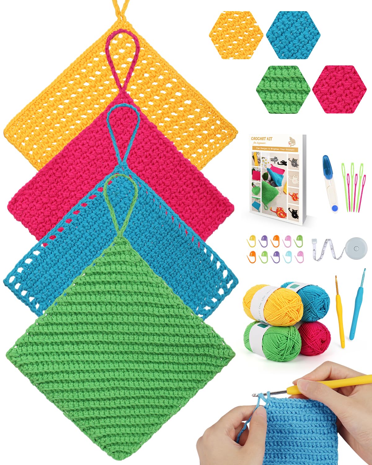 Snapklik.com : Crochet Kit For Beginners, Dishcloth Crochet Kits W/Step ...