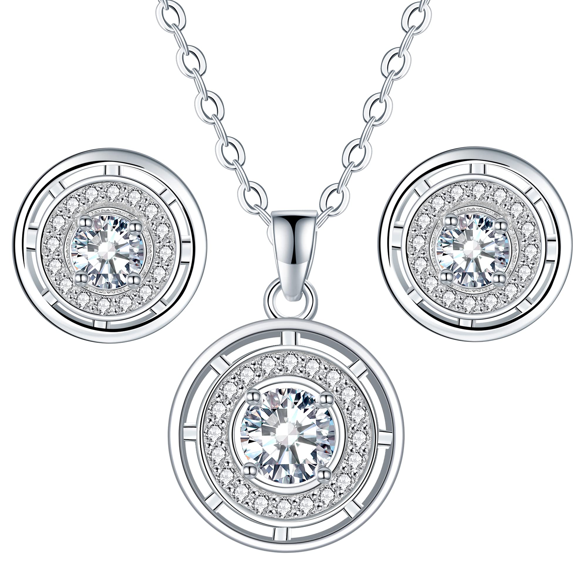 Micory Redondos Juegos de Joyas Collar Pendientes Conjuntos para Mujer Plata de Ley 925 con Caja de Regalo, Collar Ajustable 40+5cm