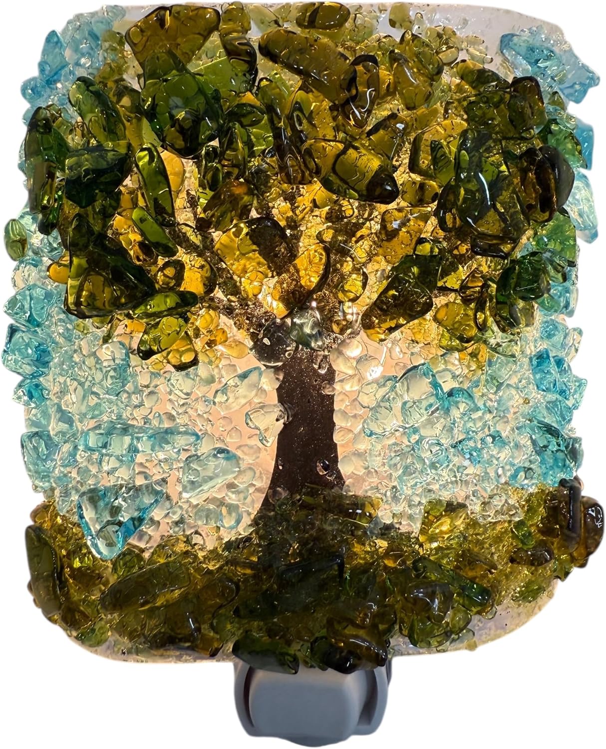 Oak Tree Handcrafted Fused Recycled Bottle Glass Art Night Light Nightlight Nitelite Unique Eco Gift