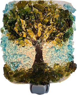 Oak Tree Handcrafted Fused Recycled Bottle Glass Art Night Light Nightlight Nitelite Unique Eco Gift