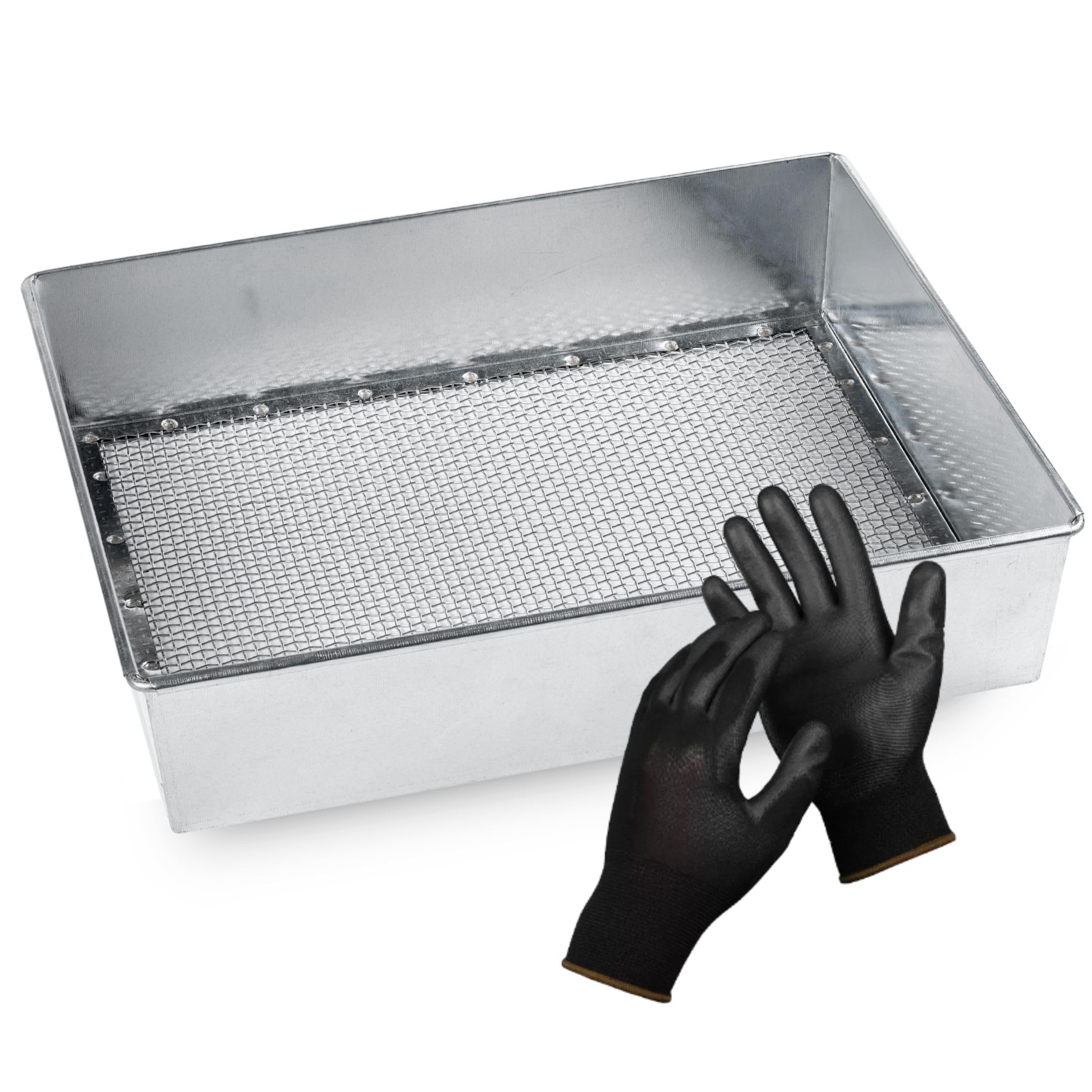 Soil Sifter, 1/8-inch Compact Galvanized Garden Sieve with Gloves