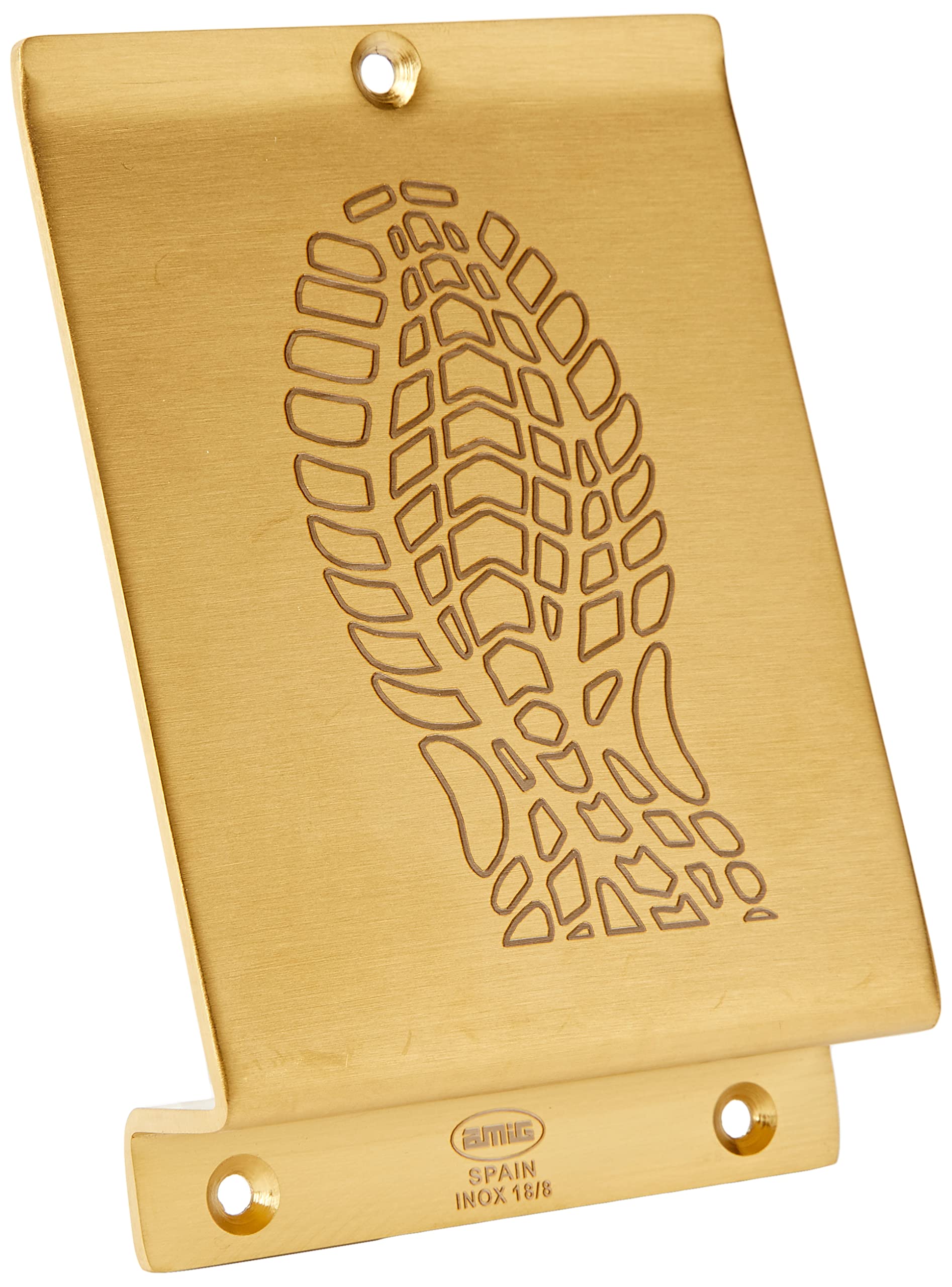 Amig - Pedal de Pie para Empuje de Puertas Pesadas Mod.1 - Abridor de Acero Inoxidable con Huella para Abrir Fácilmente Sin Manos - Ideal para Casas, Portales o Tiendas - 147 x 98 x 3 mm - Dorado
