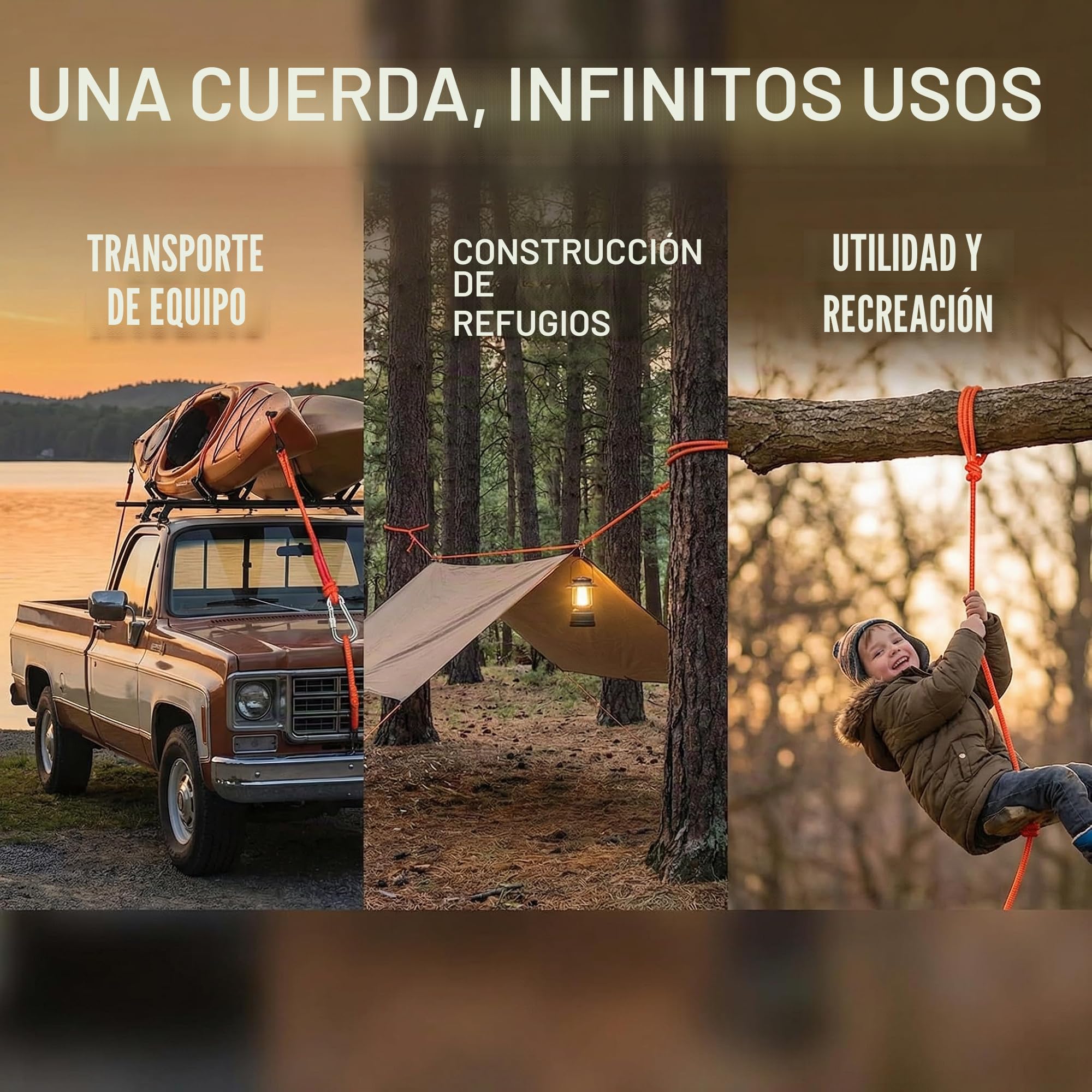 Cuerda de Escalada 20m*6mm Cuerda Auxiliar de Escalada Cuerda de Pesca con Mosquetón Cuerda para Senderismo Cuerda Multiusos para Escalada/Rescate y Deportes al Aire Libre/Camping - Naranja