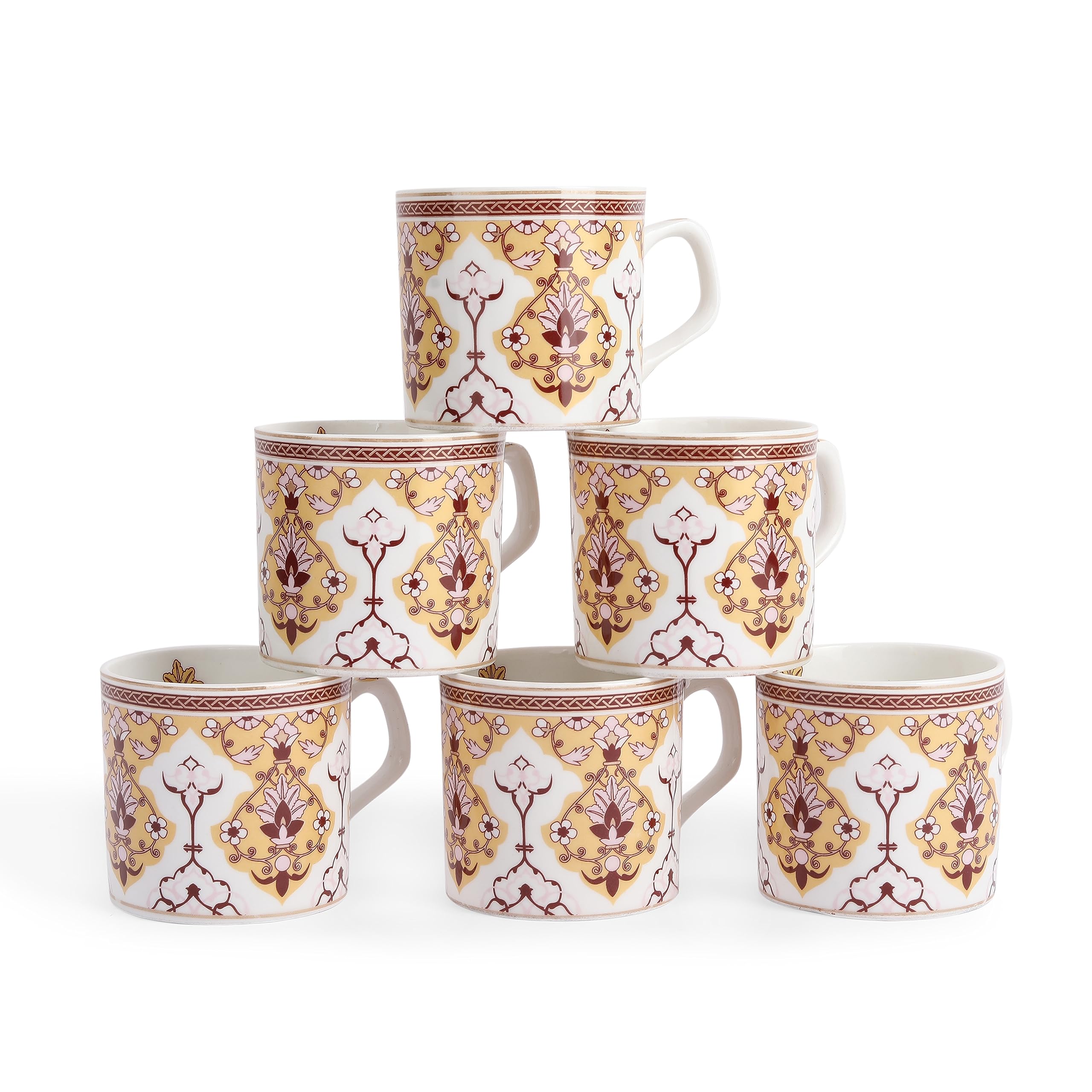 ACTUS POSSE Designer Bone China Coffee-Tea Cup Set of 6Pcs, Gift Item (DesignB18)