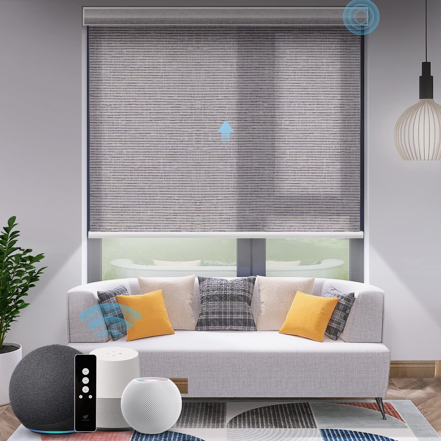 SmartWings Motorized Light Filtering Shades, Compatible with Alexa Homekit SmartThings Google, Safari Translucent, Auto Window Shade Rechargeable, for Home Office, Custom Size, Rock Grey