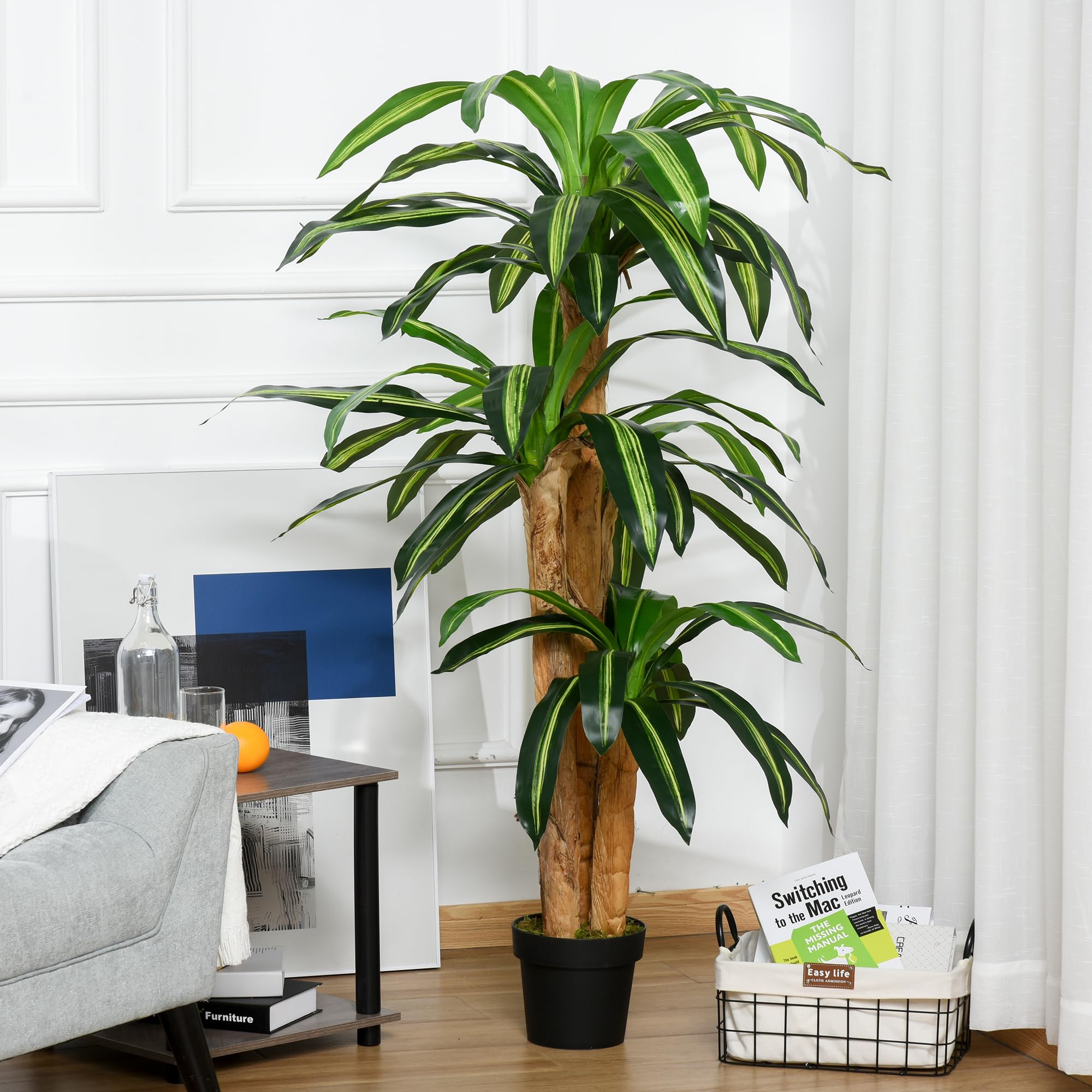 Outsunny Dracaena artificiel 160cm en pot 66 feuilles Ø20x160cm Vert