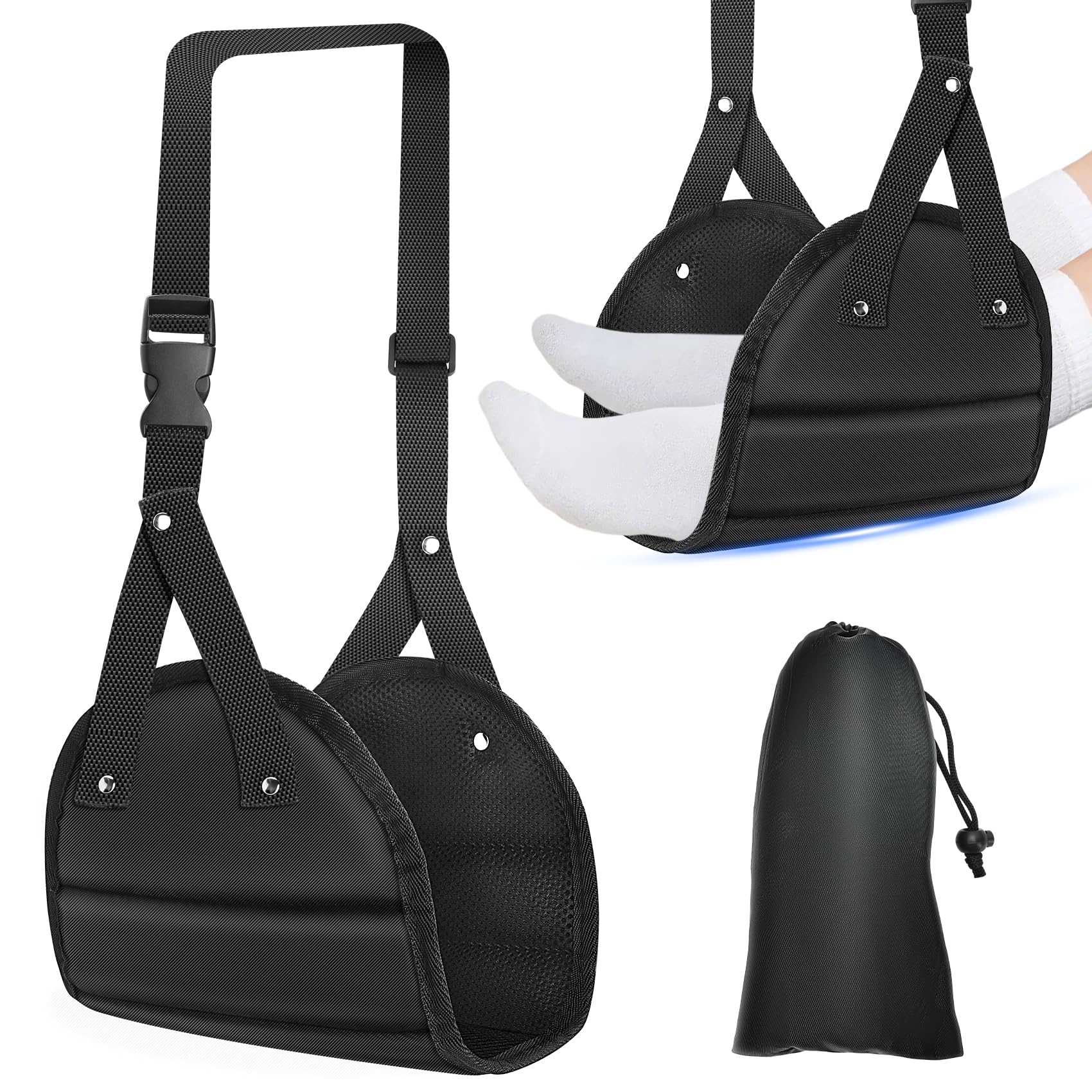Travel Essentials for Women Men, 1 Pack Black Airplane Footrest Leg Foot Hammock Rest Travel Luggage Accessories Gadgets Under Desk Flying Long Fight
