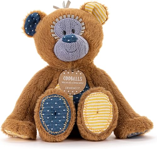 DEMDACO Oddball - Oso de peluche de poliéster de 13 pulgadas color marrón y azul