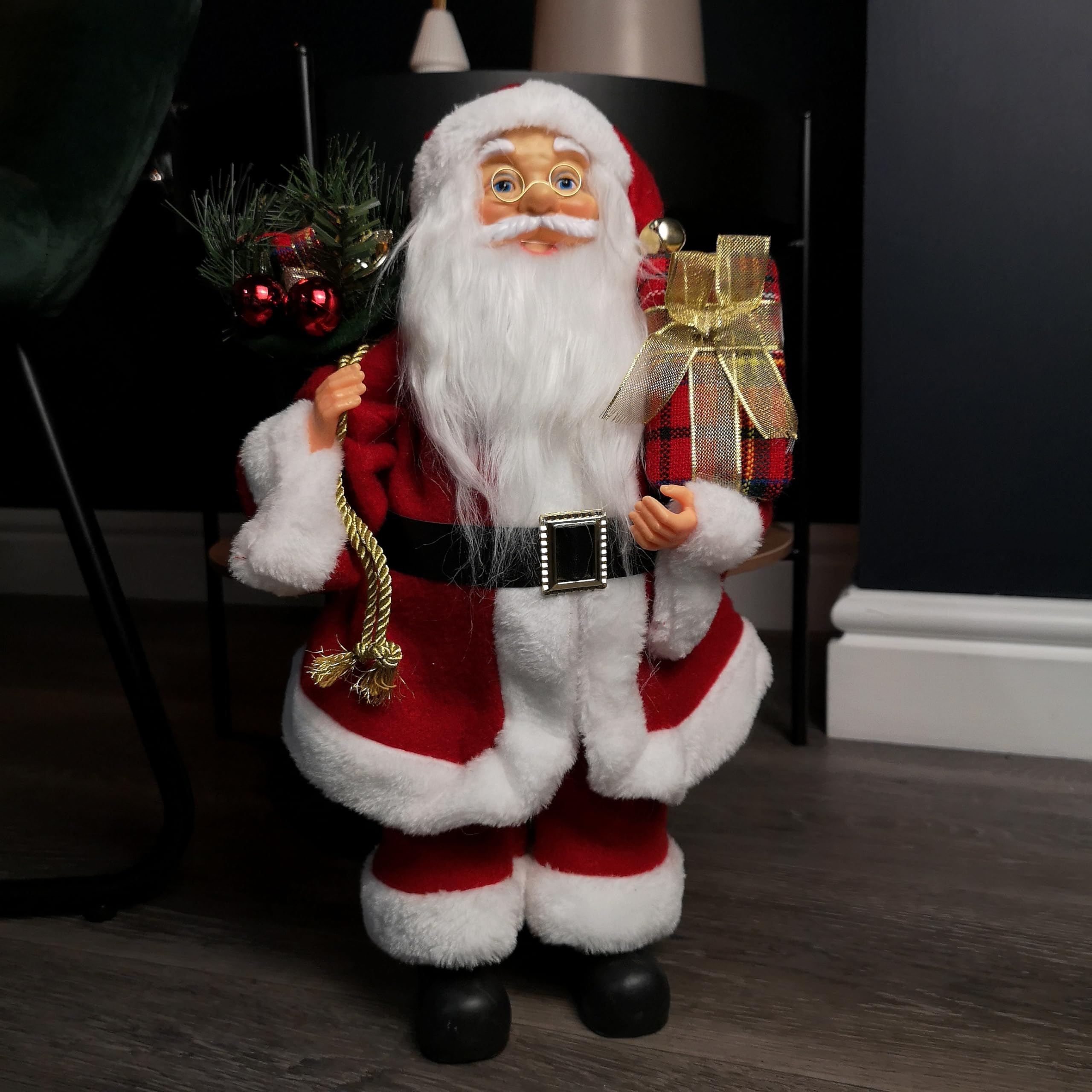 Rackhams Red/Green 40Cm Standing Santa Claus Indoor Decoration With Present And Sack