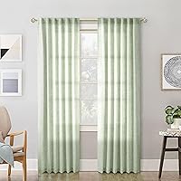 Vista 13 de Cortinas de lino blanco con pestaña trasera de 108 pulgadas de largo, 2 paneles para sala de estar, cortinas de estilo rústico bohemias, filtro