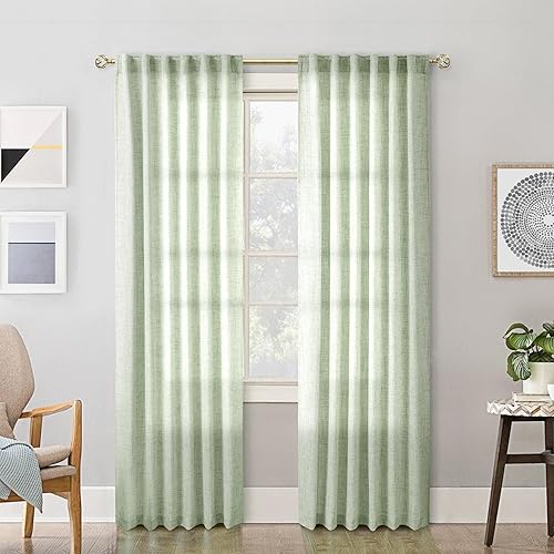 Miniatura 13 de Cortinas verde oliva de 108 pulgadas, 2 paneles para sala de estar, semitransparentes, reductoras de luz, aireadas, modernas, elegantes, extra Verde